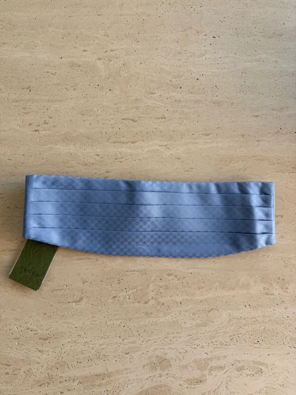 NWT GUCCI SILK CUMMERBUND WITH GG PATTERN LIGHT BLUE Sz M 💙
